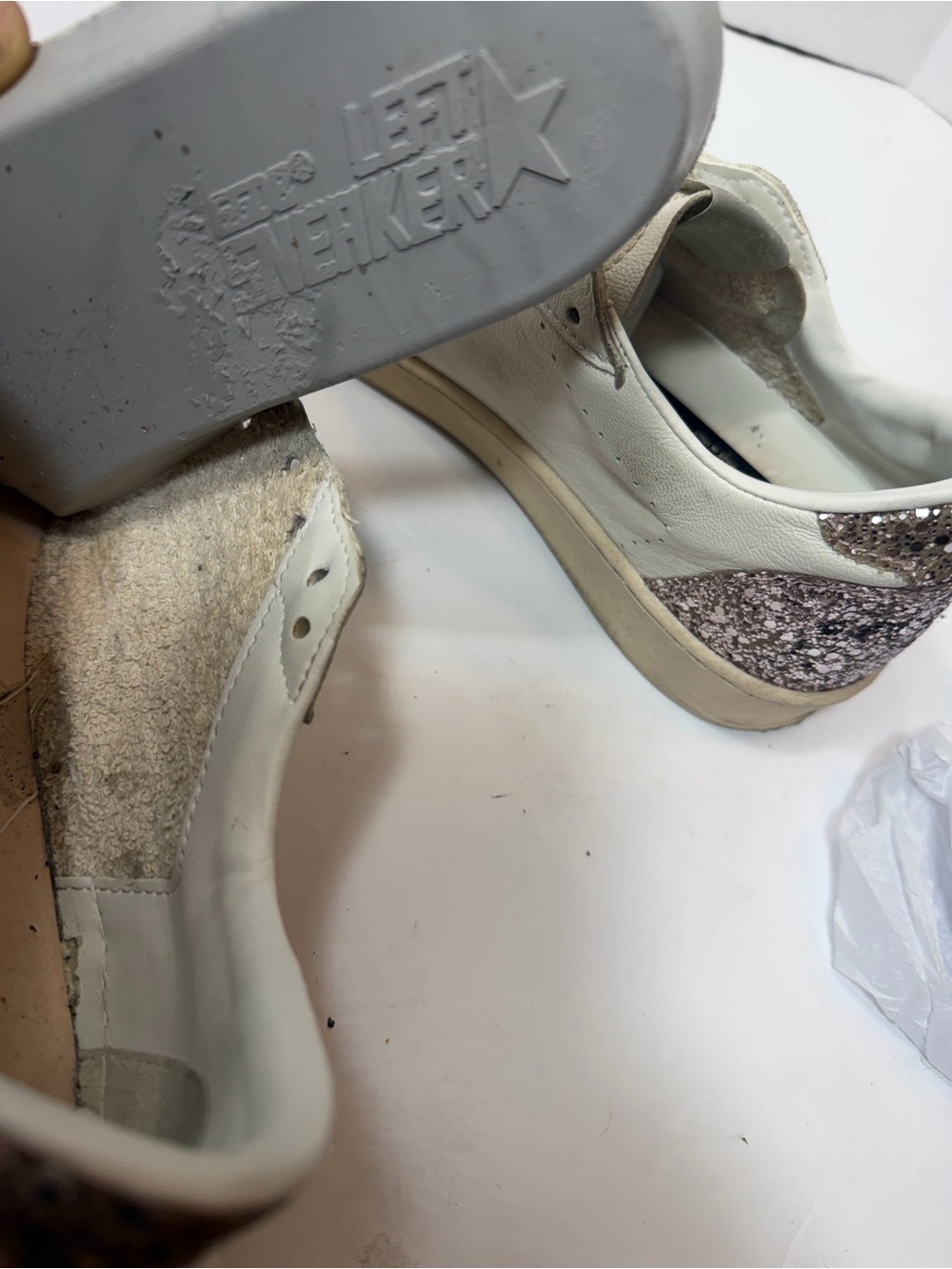 Golden Goose White Sneakers with Silver Glitter size 39(8.5US) no laces - Picture 10 of 10